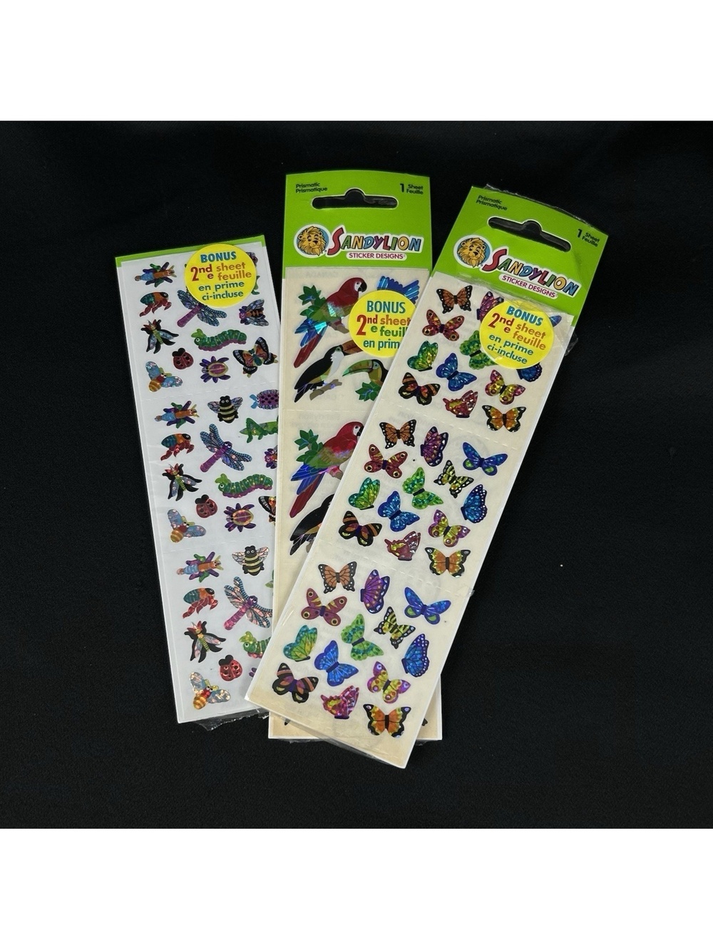 Vintage Sandylion Butterflies Parrots Bugs Insects Prismatic Stickers Sealed